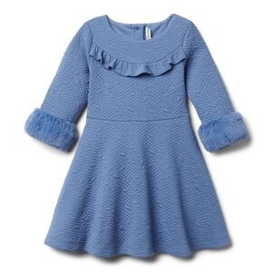 NWOT Janie + Jack Knit Floral Jacquard Faux Fur Cuff Dress + Bloomers 6-12 MOS